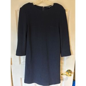 Lyn Devon navy blue textured knit dress sz 4 silk lined long sleeve back zip New
